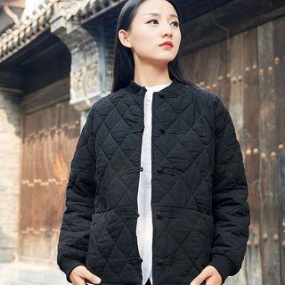Frog Buttoned Padded Fleece Long-sleeve Coat