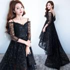 Off-shoulder High-low Lace Evening Gown