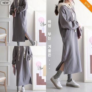 Contrast Letter-strap Long Hoodie Dress