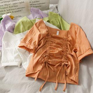 Square-neck Drawstring Crop Top