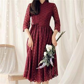 Tall Size 3/4-sleeve Laced Wrap Dress