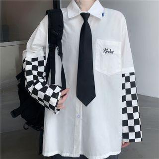 Checkered Panel Mock Two Piece Shirt