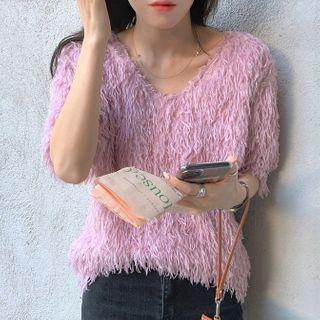 Short-sleeve Furry Fringe Top