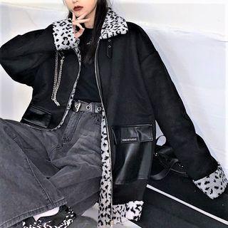 Leopard Print Trim Zipped Jacket
