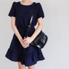 Short-sleeve Frill-trim Sheath Dress With Sash
