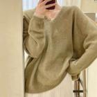 Polka Dot Lace Trim V-neck Sweater