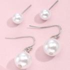 2 Pair Set: Faux Pearl Earring + Dangle Earring Set Of 2 Pairs - Er296 - White - One Size