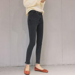 Fray Hem Skinny Washed Jeans