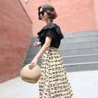 Linen Blend Patterned Midi Skirt