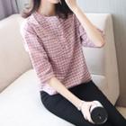 Check Elbow-sleeve Blouse