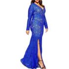Lace Long Sleeve Side Slit Maxi Dress