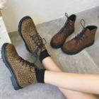 Leopard Print Lace-up Ankle Boots