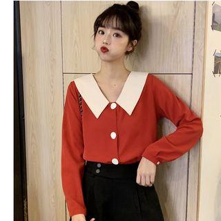 Long-sleeve Pointed Collar Top