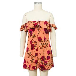 Print Ruffle Off-shoulder A-line Dress