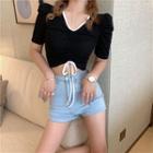 Short-sleeve V-neck Drawcord T-shirt