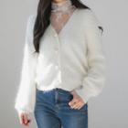 Wool Blend Cable-knit Cardigan Ivory - One Size