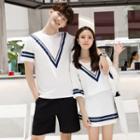 Couple Matching Striped Short-sleeve T-shirt / A-line Skirt