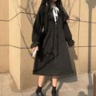 Bell-sleeve Midi Corduroy A-line Dress Black - One Size