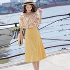 Set: Elbow-sleeve Off Shoulder Top + A-line Midi Skirt