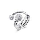 925 Sterling Silver Elegant Fashion Crystal Ball Adjustable Opening Ring Silver - One Size