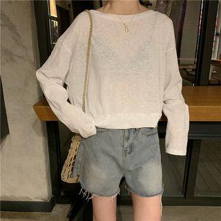Lace-up Back Long-sleeve T-shirt White - One Size