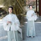 Set: Stand Collar Embroidered Hanfu Top + Embroidered Maxi Skirt