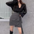Long-sleeve Blouse / Asymmetrical Mini A-line Skirt