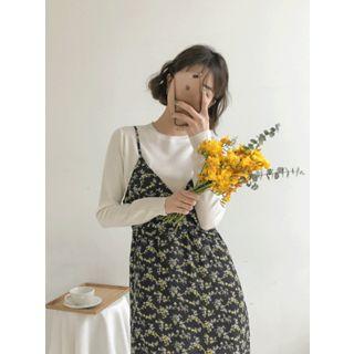 Dip-back Floral Chiffon Pinafore Dress