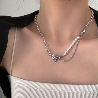 Heart Faux Pearl Stainless Steel Choker