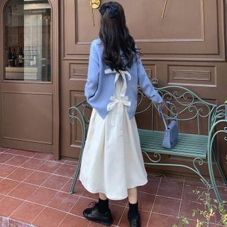 Spaghetti Strap Midi A-line Dress / Bow Back Sweater