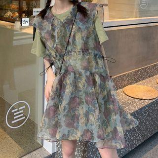 Short-sleeve T-shirt / Sleeveless Organza Floral Dress