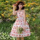 Strawberry Print Sleeveless A-line Dress As Shown In Figure - One Size