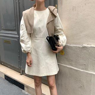 Long-sleeve Mini A-line Dress Cream Almond - One Size