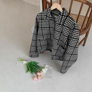 Collared Zip-up Houndstooth Jacket One Size