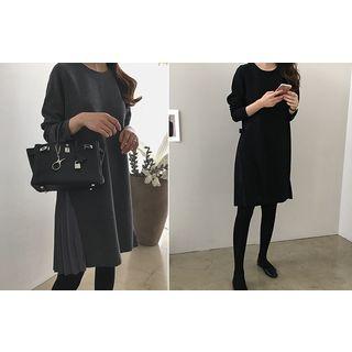 Round-neck Pleated-detail Dress