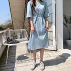 Shirred-shoulder T-shirt Dress With Belt