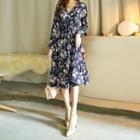 Wrap-front Frilled Midi Floral Dress
