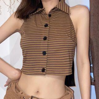 Striped Collared Crop Tank Top