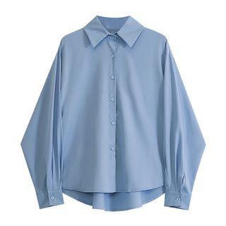 Long-sleeve Square-neck Plain Shirt