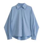 Long-sleeve Square-neck Plain Shirt