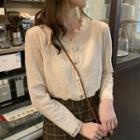 Lace Trim Button-up Blouse Almond - One Size
