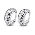 14k Italian White Gold Diamond-cut Hoop Huggie Earrings, Women Jewelry In Gift Box
