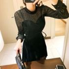 Sheer-yoke Tie-side Velvet Minidress Black - One Size