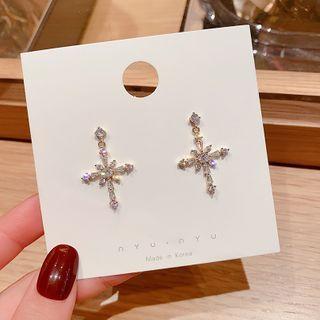 Rhinestone Cross Dangle Earring E1578 - 1 Pair - Gold - One Size
