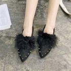 Studded Furry Pointy-toe Loafers