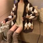 Argyle Cardigan Khaki - One Size