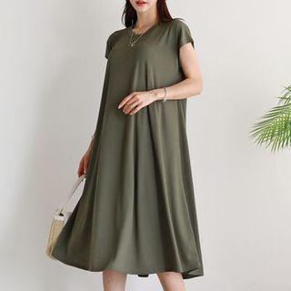Cap-sleeve Ribbed Midi Flare Dress
