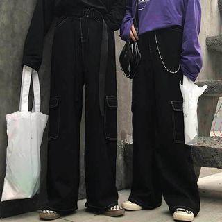 Couple Matching Contrast Stitching Wide-leg Jeans
