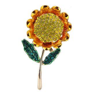 Rhinestone Sunflower Brooch Gold - One Size