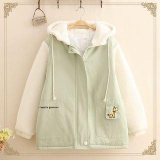 Giraffe Embroidered Color-block Padded Hood Jacket